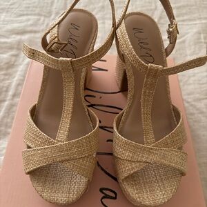 Wild Pair Women's Woven Tan Wedges